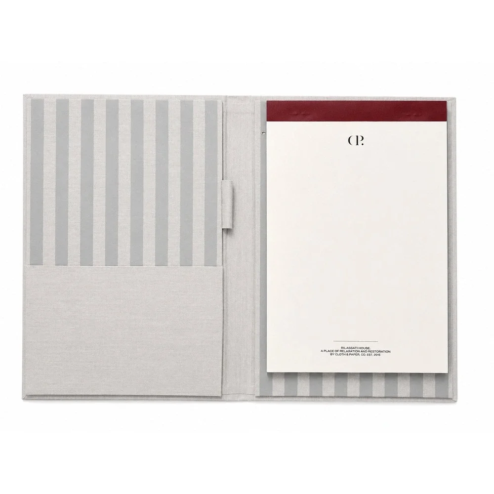 Cloth & Paper Rilassati Linen Folio Cream Grey Striped Stationery Organizer